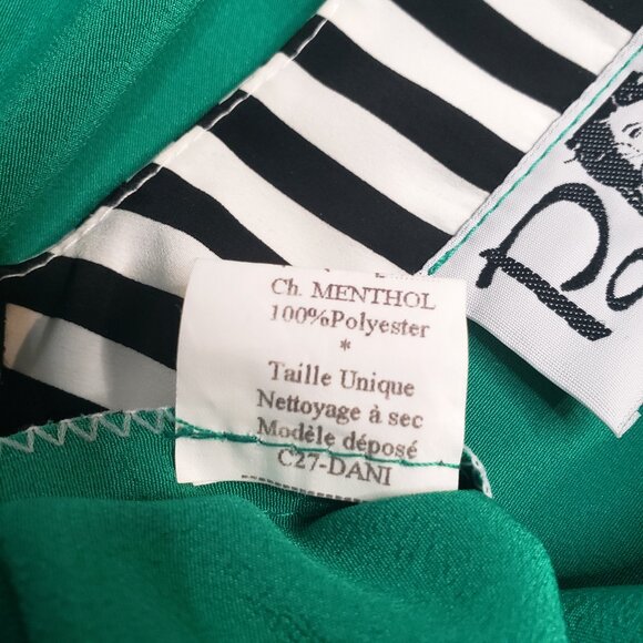 Lux Vintage PODIUM Paris Sheer Deep Green w Black + White Strip Trim Robe - Picture 7 of 12